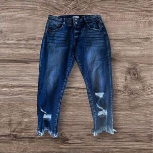 KanCan Signature Kurvy Mid Rise Ankle Skinny Jeans Distressed Frayed Hem Size 32